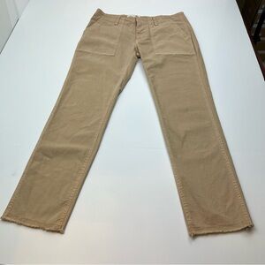 Nili Lotan Jenna Pant Womens Size 0 Khaki Tan‎ Cotton Stretch Raw Hem Pockets